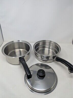 Saladmaster 5 Star TP304-316 3 qt Saucepan, Vapo Lid, with steamer insert